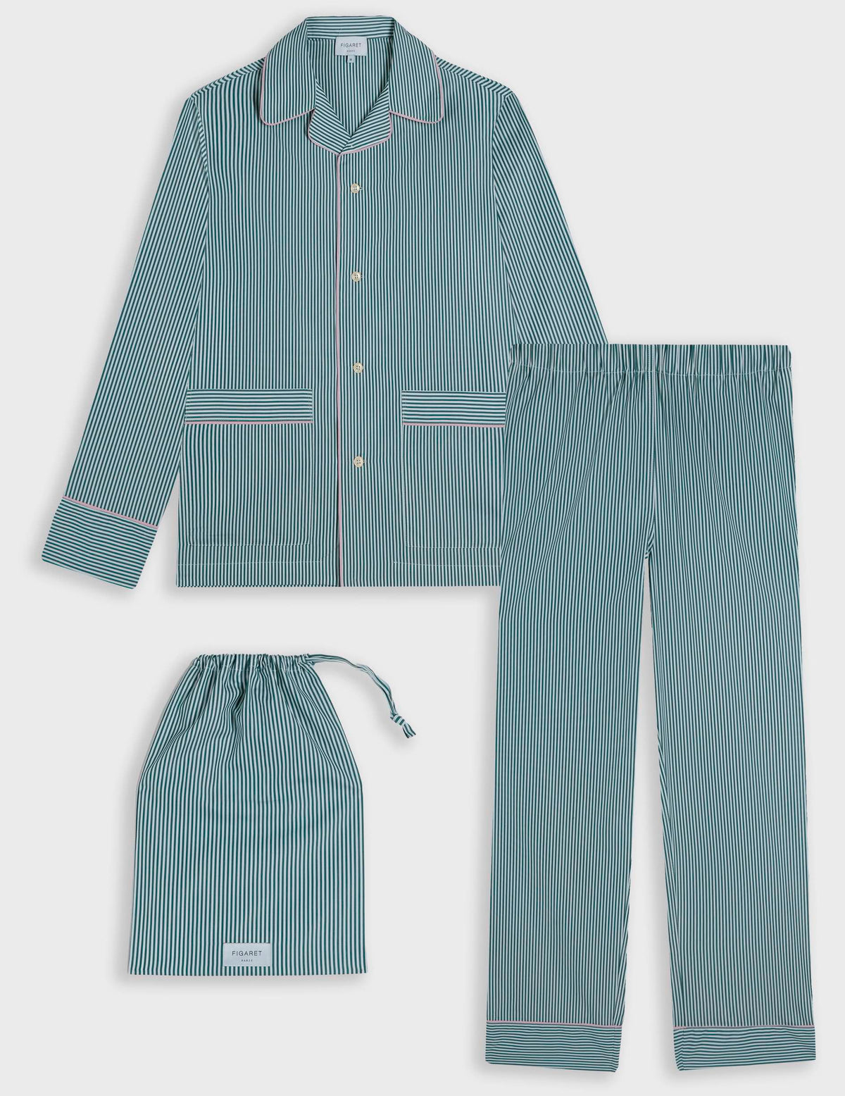 Pyjama Louise en popeline rayée verte