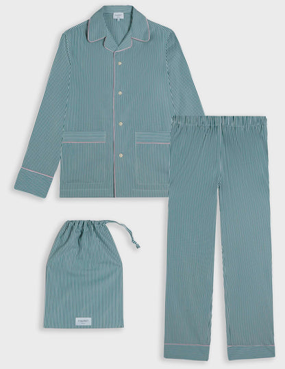 Pyjama Louise en popeline rayée verte