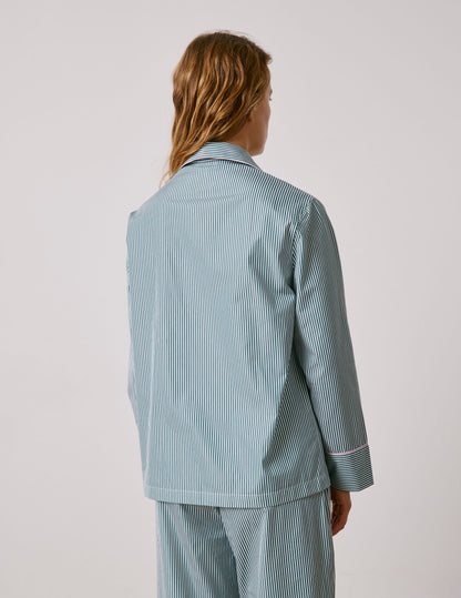 Pyjama Louise en popeline rayée verte
