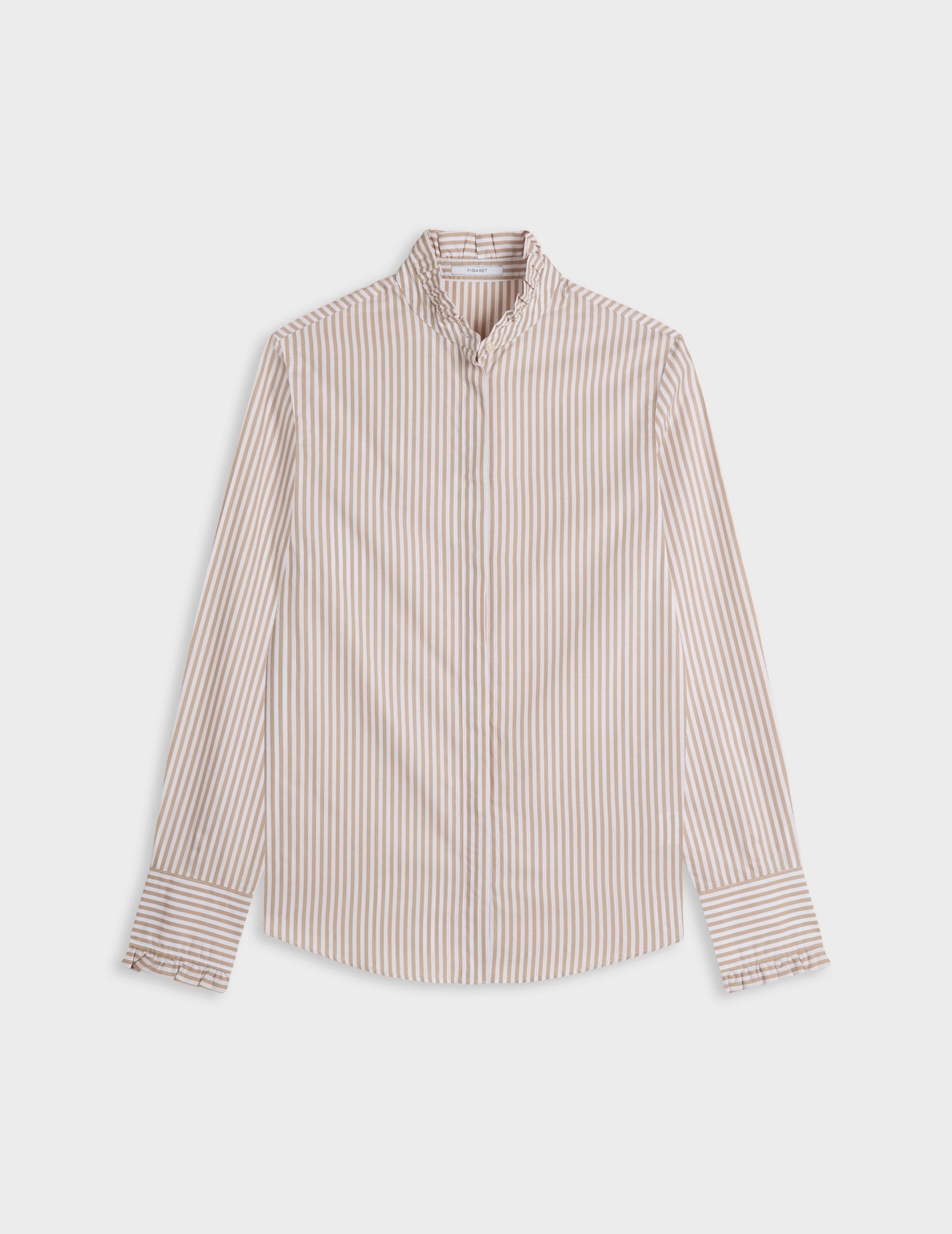 Chemise Louison rayée beige - Popeline - Col Victorien