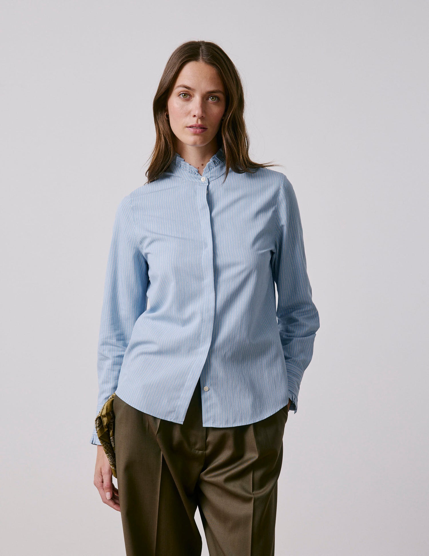 Chemise Louison rayée bleu clair - Viscose - Col Victorien