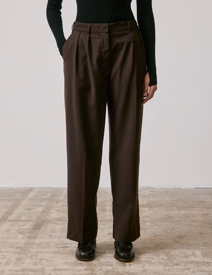 Pantalon de tailleur Lyzie en laine vierge marron
