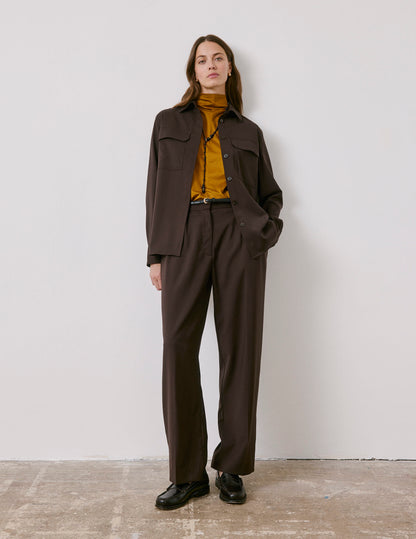 Pantalon de tailleur Lyzie en laine vierge marron