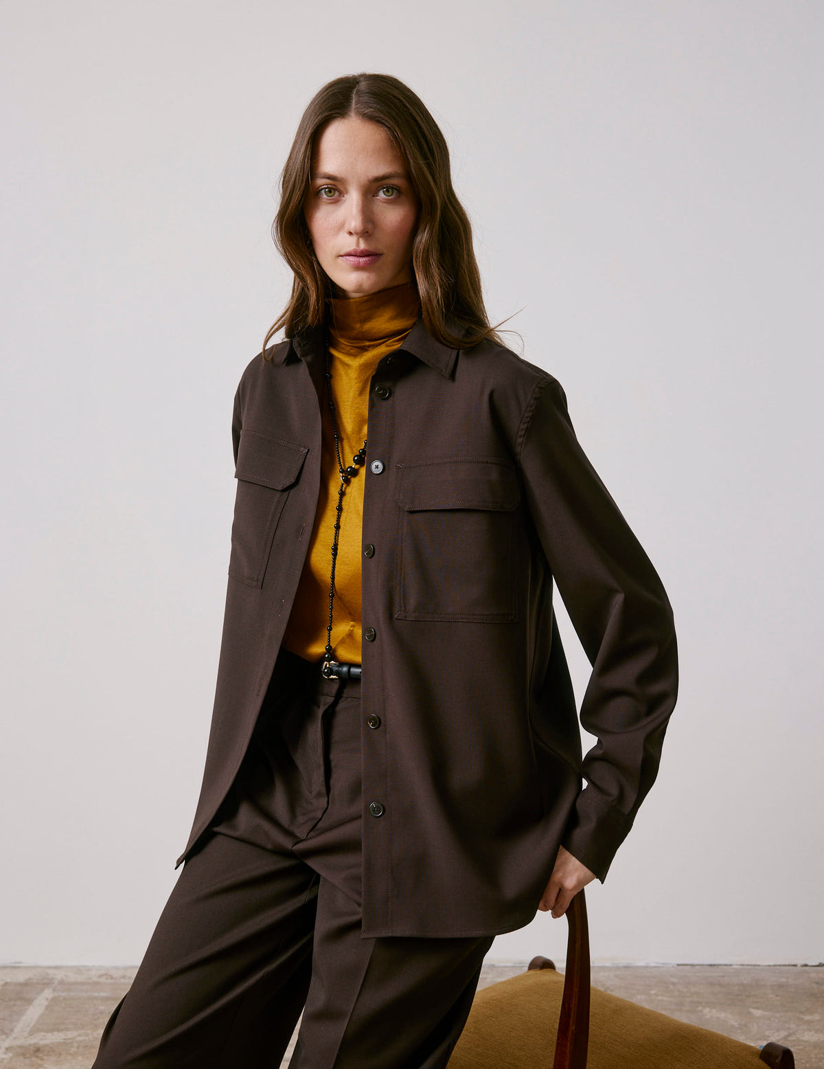 Brown virgin wool Madie overshirt - Wool - Shirt Collar