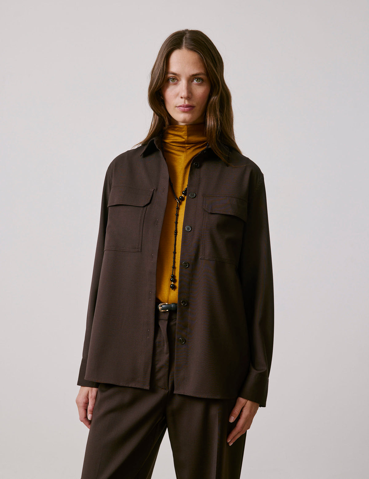Brown virgin wool Madie overshirt - Wool - Shirt Collar#3