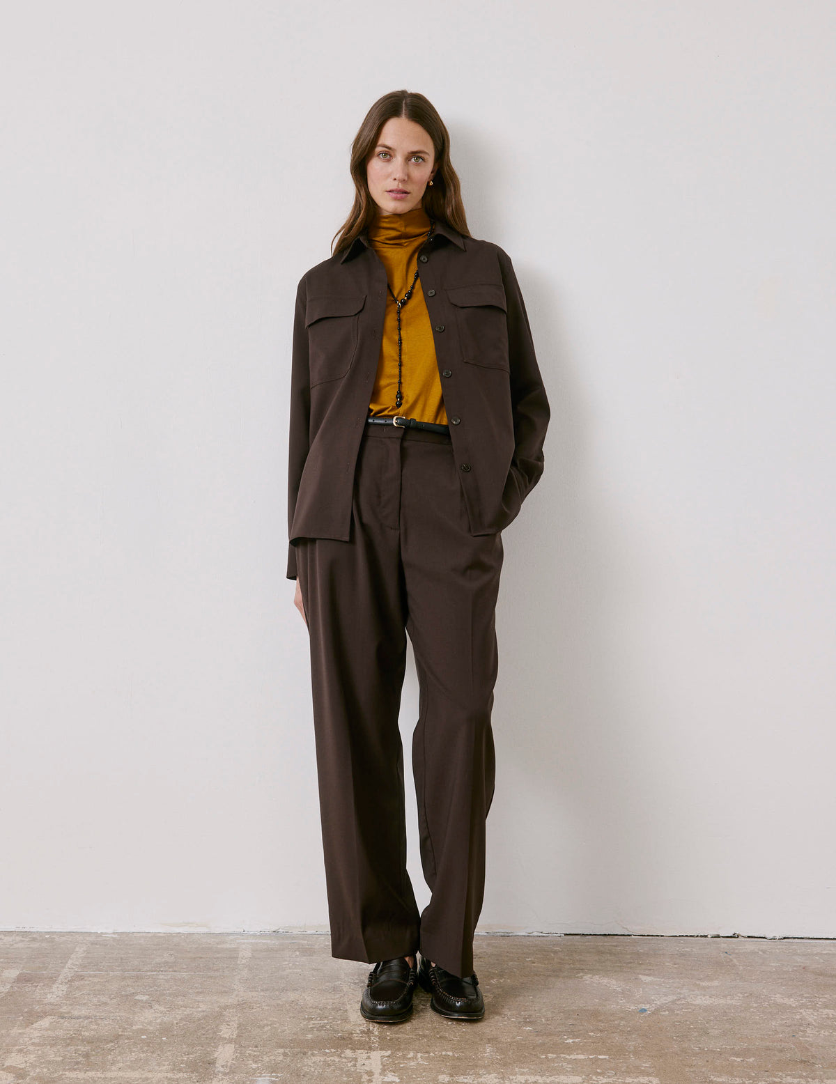 Brown virgin wool Madie overshirt - Wool - Shirt Collar#4