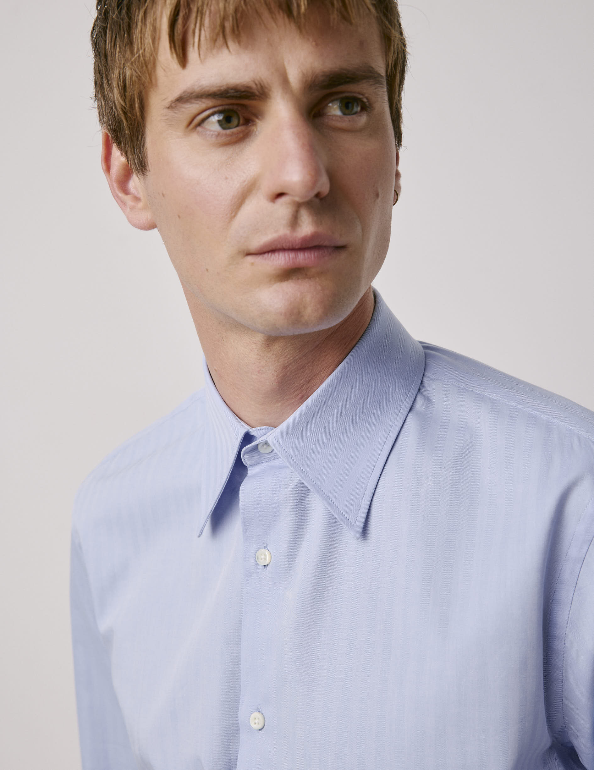 Chemise semi-ajustée bleue - Chevron - Col Majestueux