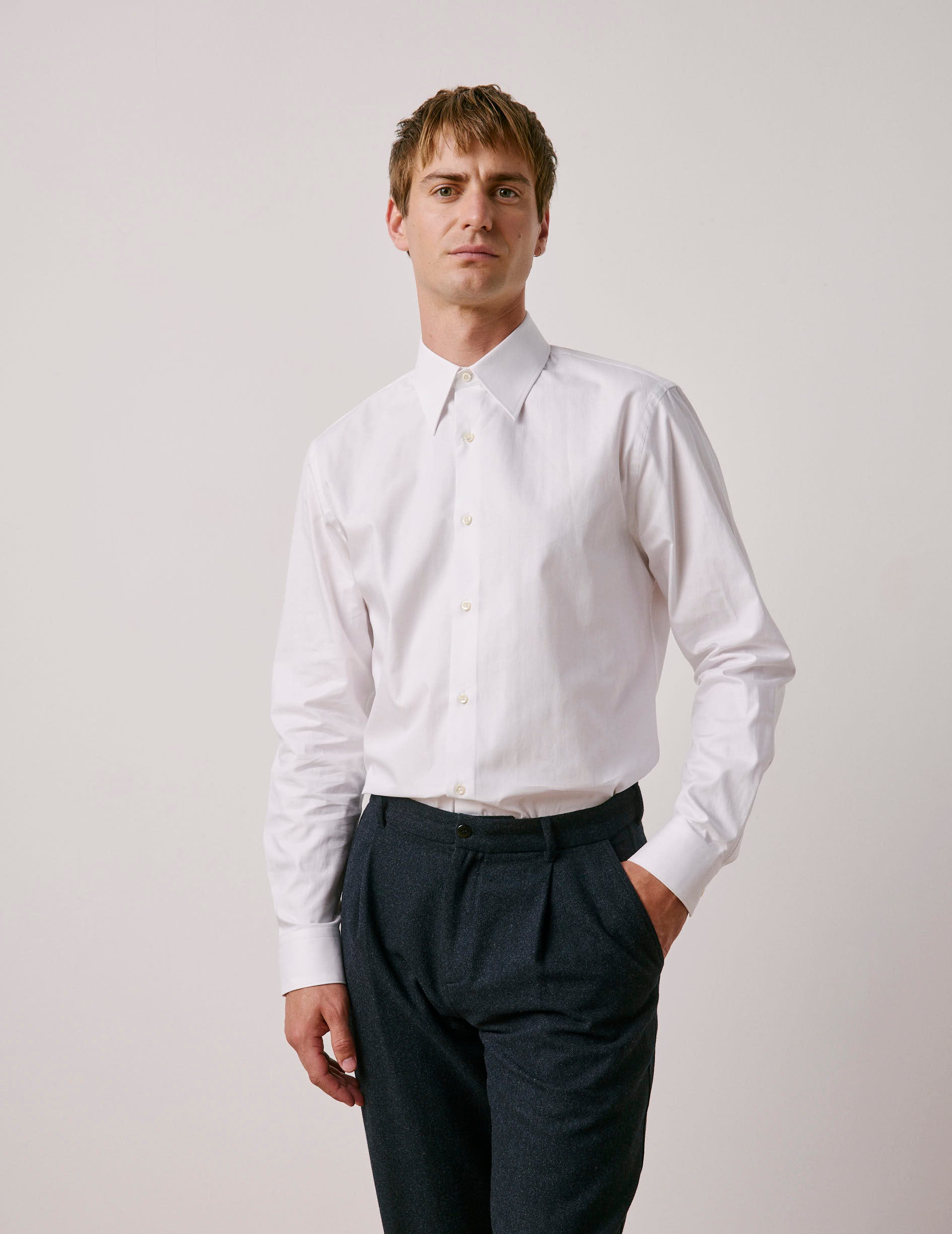 Chemise semi-ajustée blanche - Chevron - Col Majestueux
