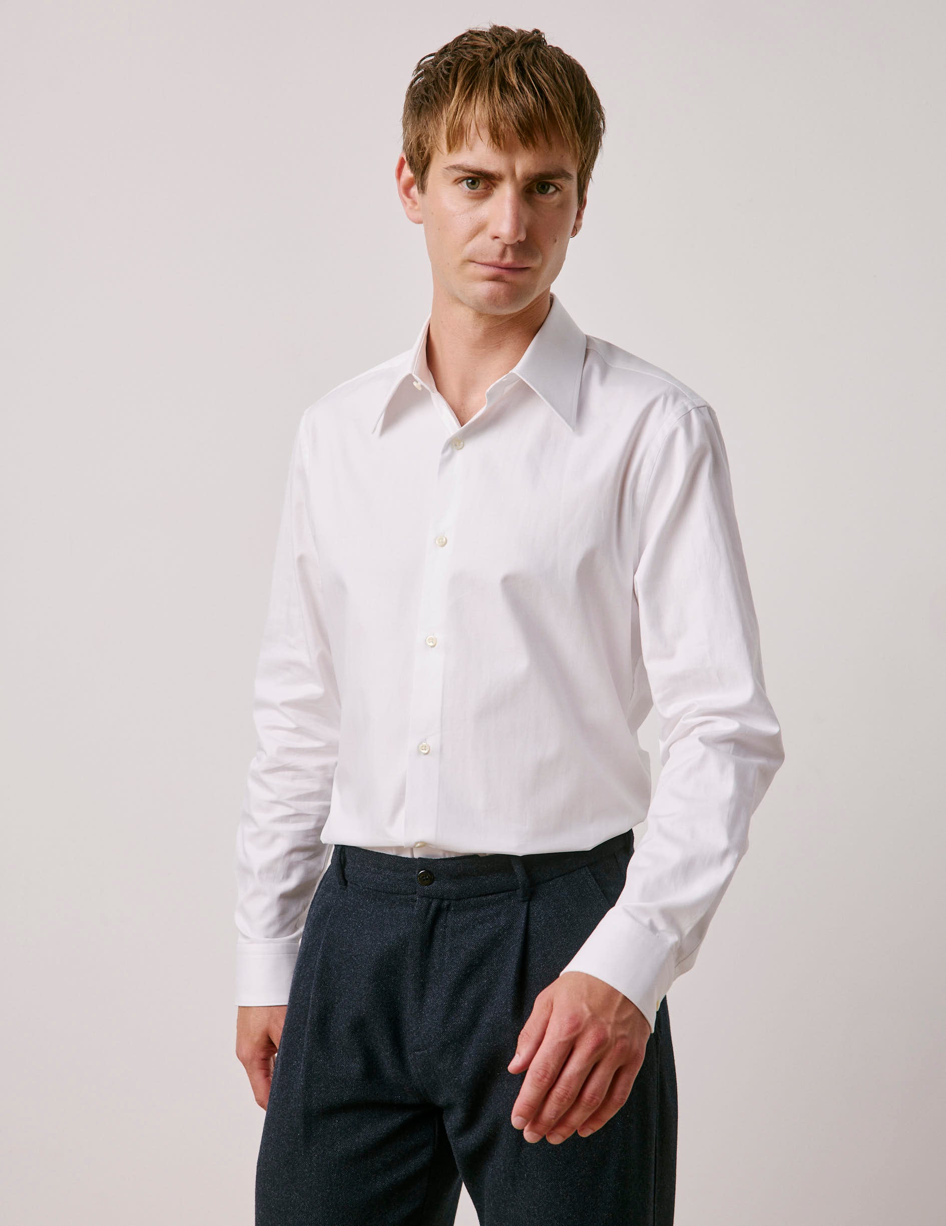 Chemise semi-ajustée blanche - Chevron - Col Majestueux