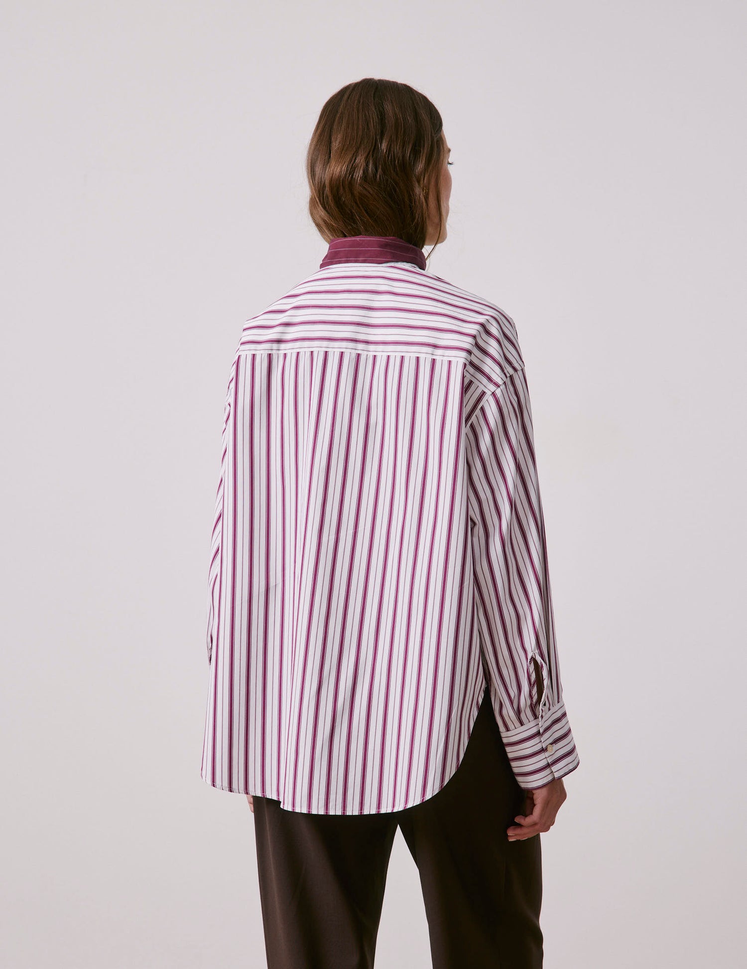 Chemise Margaux rayée bordeaux - Popeline - Col Lavallière#2