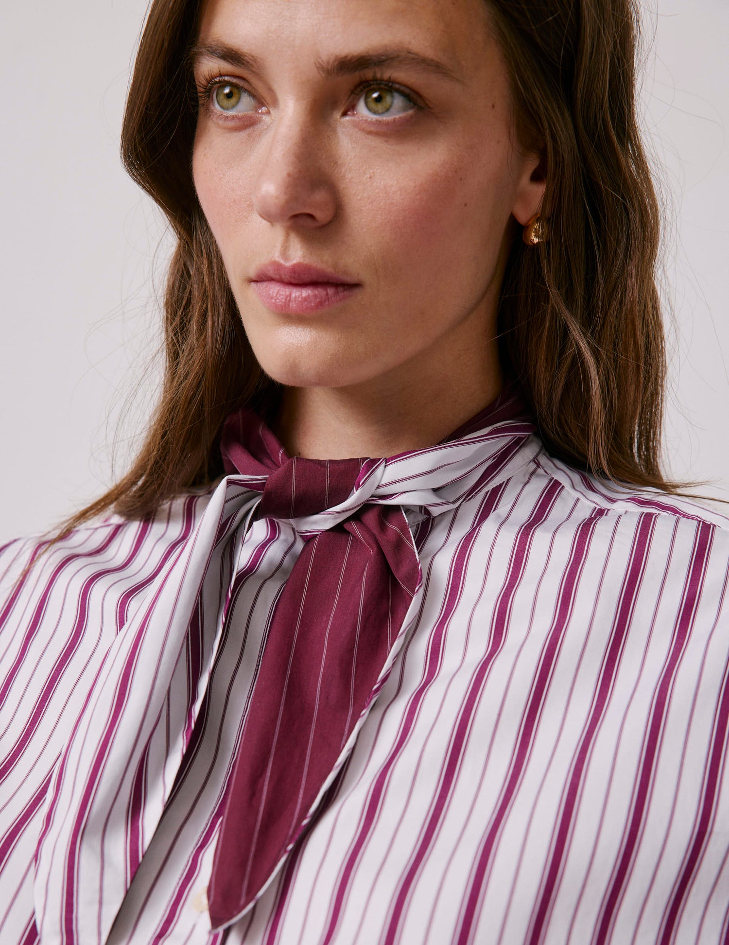 Chemise Margaux rayée bordeaux - Popeline - Col Lavallière#4
