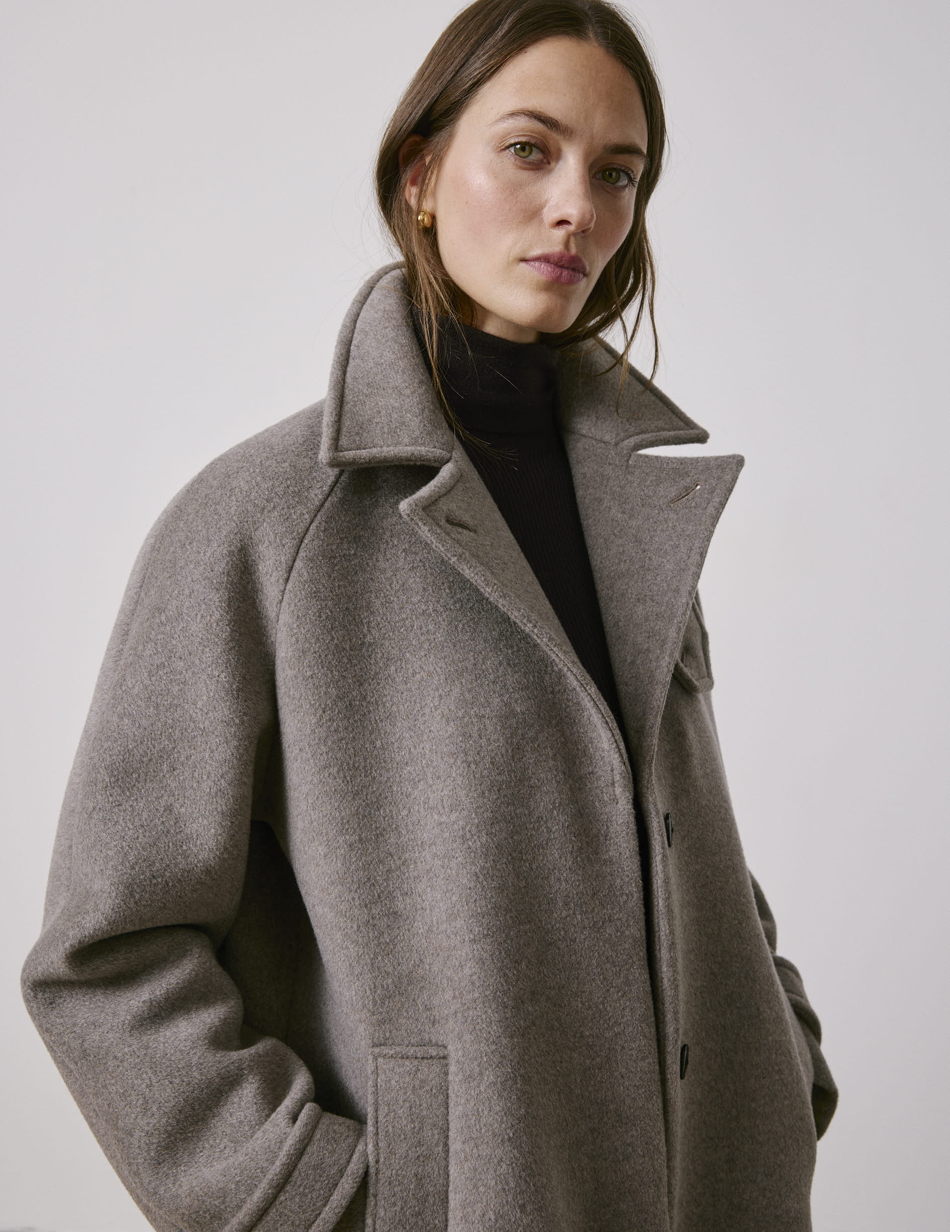 Manteau Marielle en laine taupe