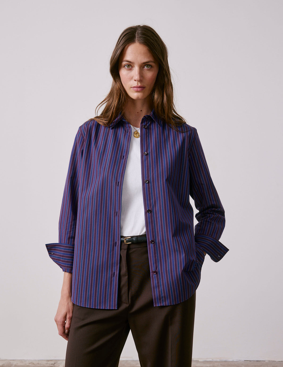 Chemise Marion rayée violette - Popeline - Col Chemise