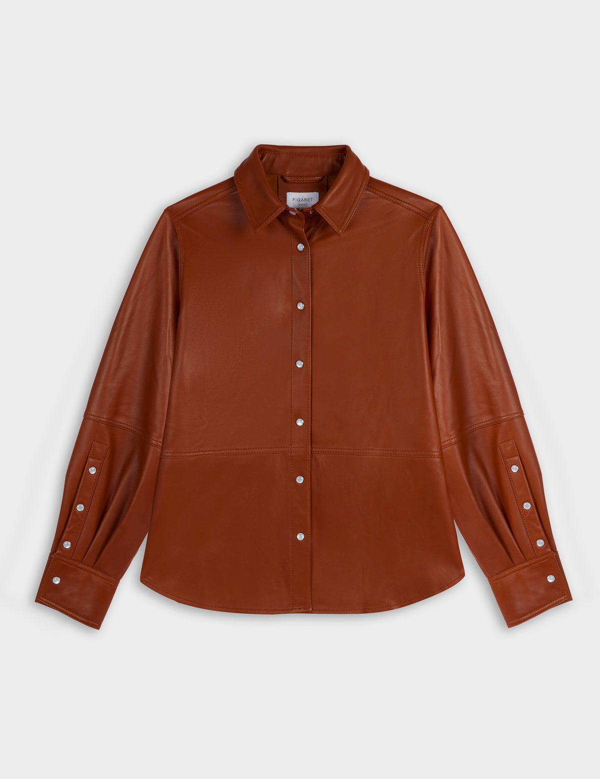 Surchemise Marylou en cuir camel - Cuir - Col Chemise
