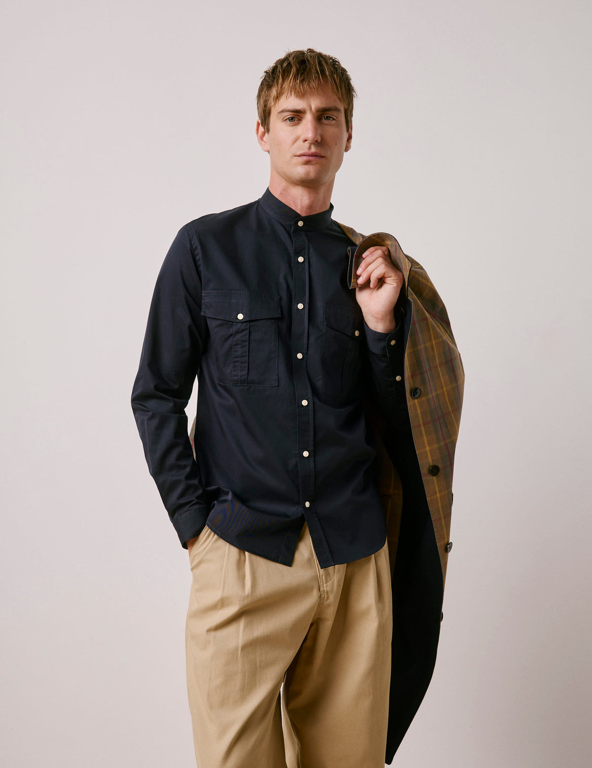 Chemise Mathias bleu marine - Twill - Col Officier