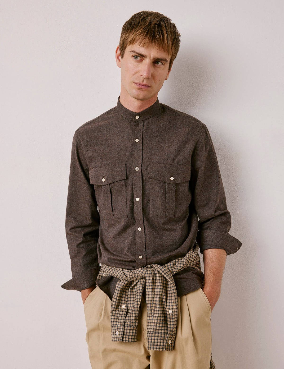 Chemise Mathias en flanelle marron - Flanelle - Col Officier