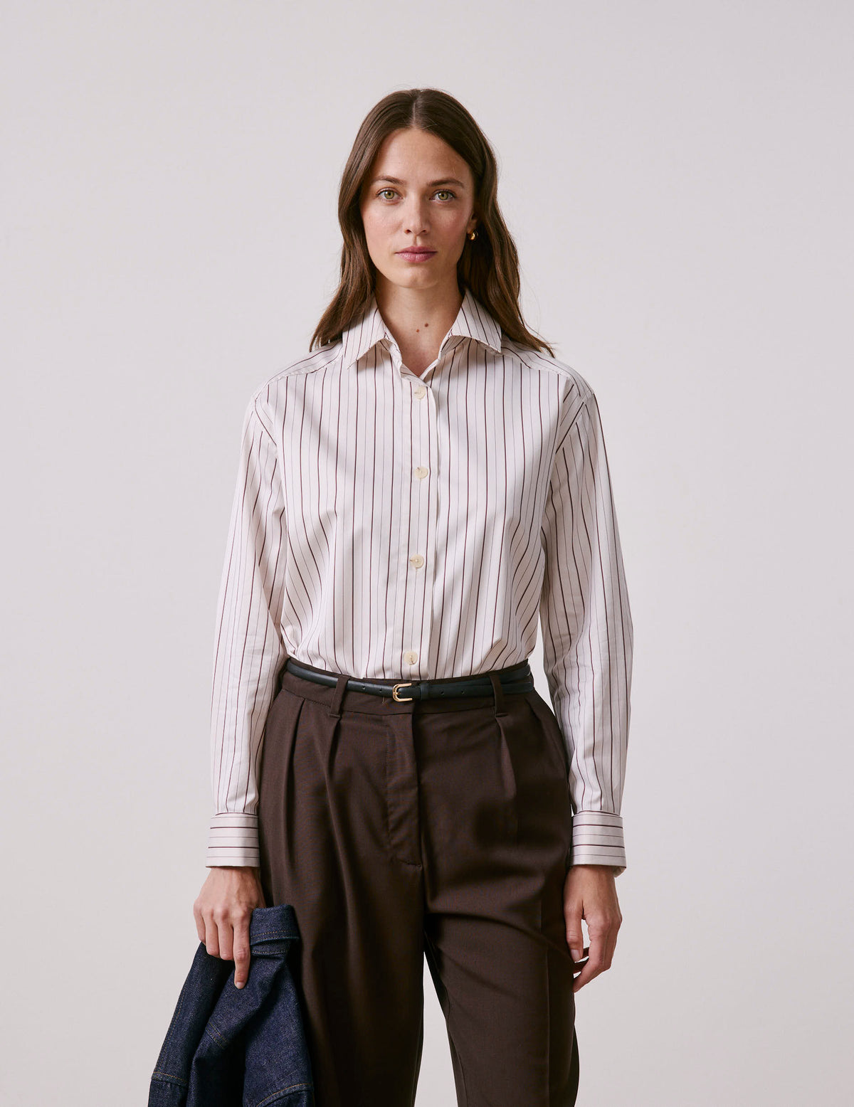Burgundy striped Hannah shirt - Satin - Shirt Collar - Musketeers Cuffs