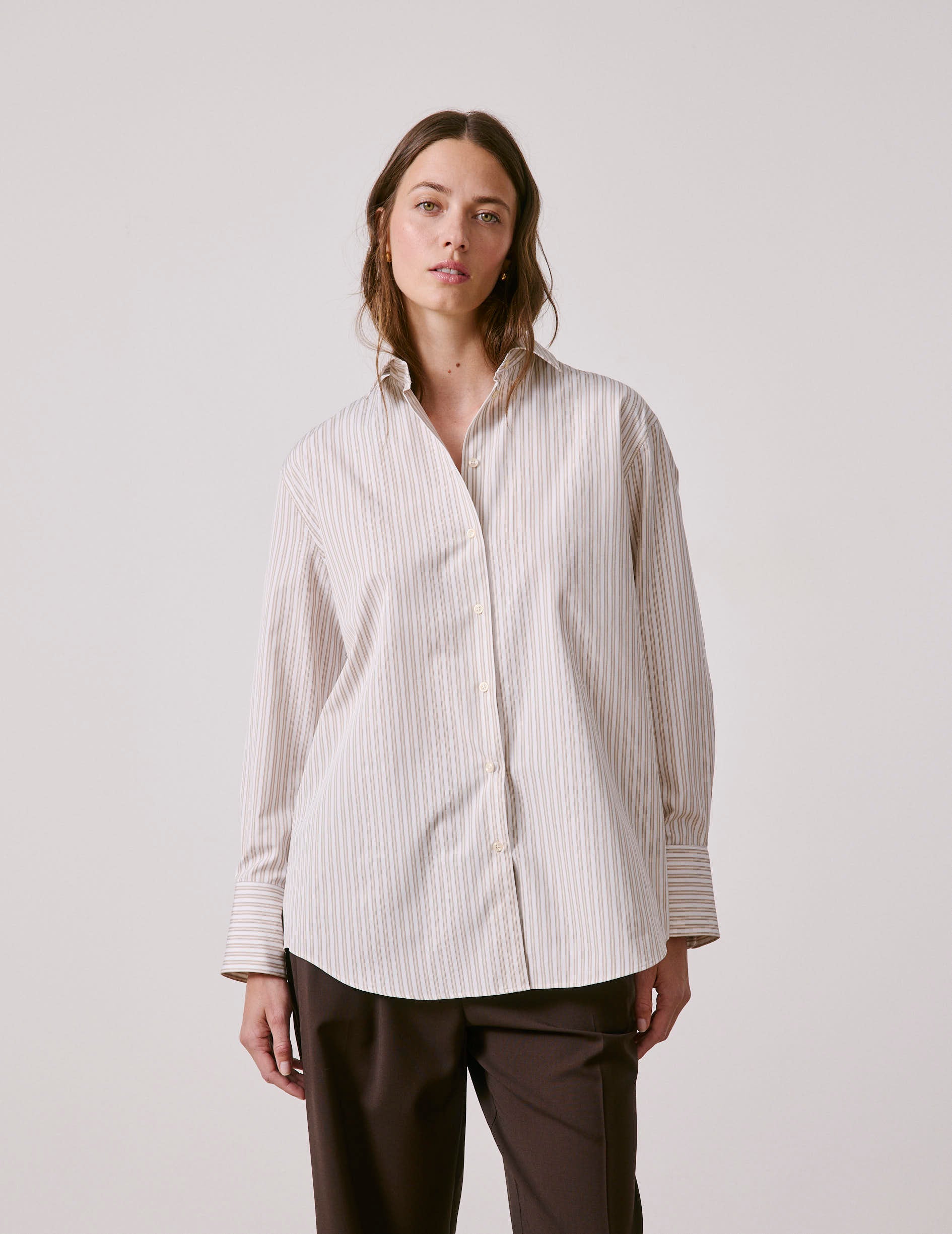 Chemise Mathilde rayée beige - Popeline - Col Chemise