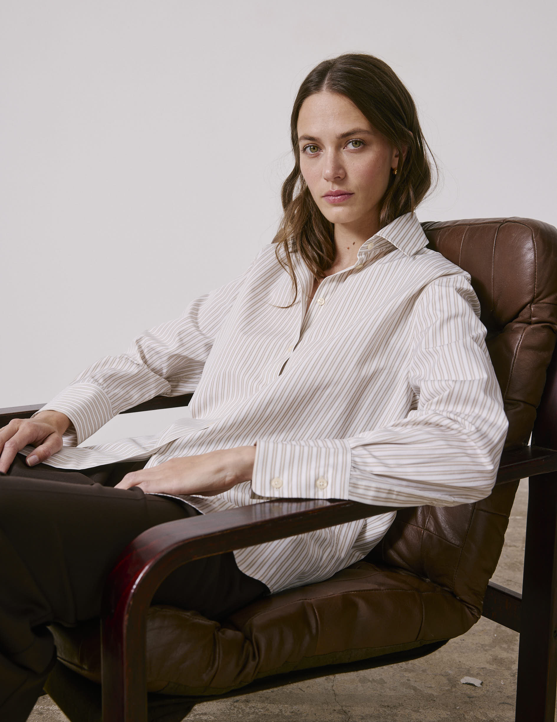 Chemise Mathilde rayée beige - Popeline - Col Chemise