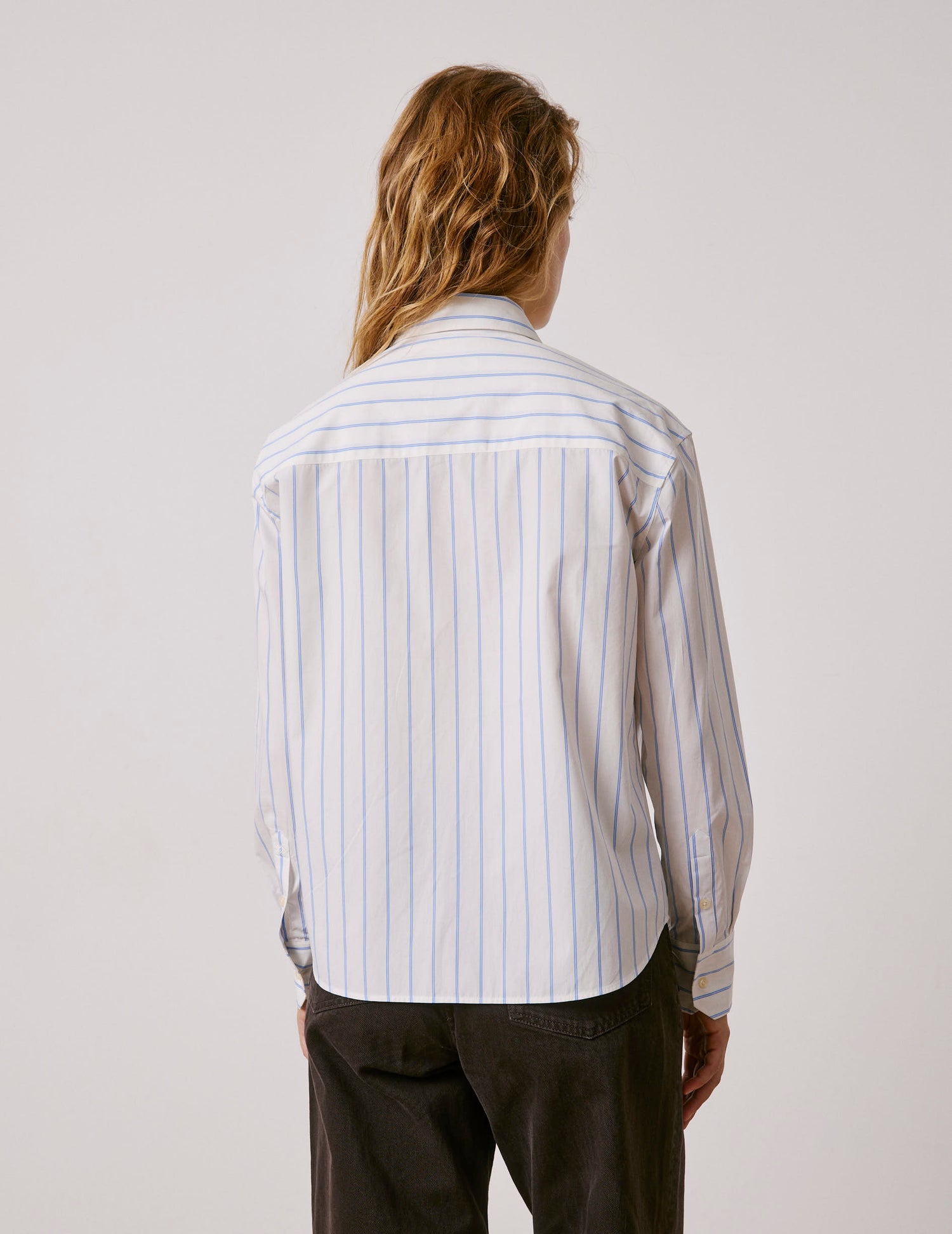 Chemise Mélinda rayée bleu clair - Popeline - Col Italien#3