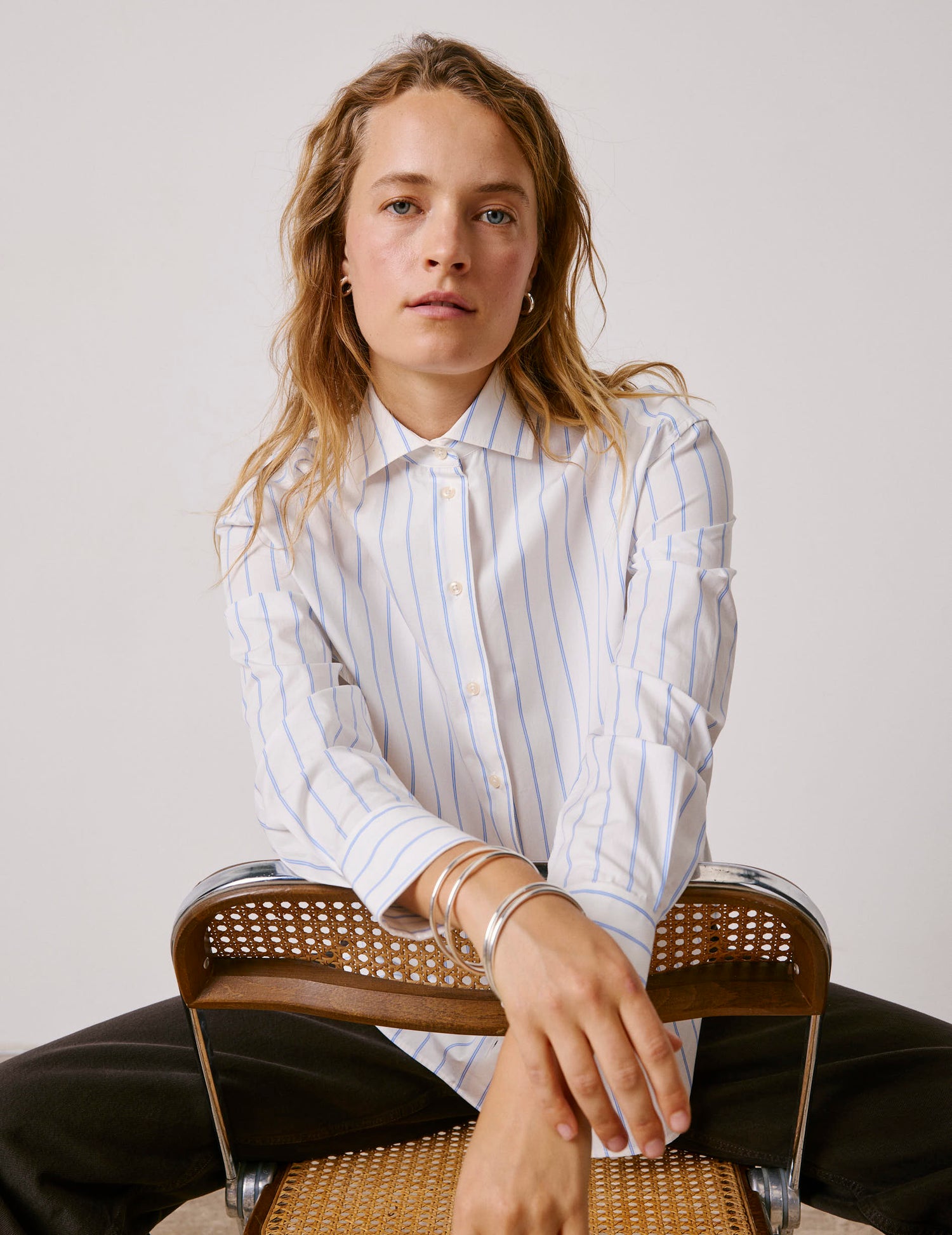 Chemise Mélinda rayée bleu clair - Popeline - Col Italien#4