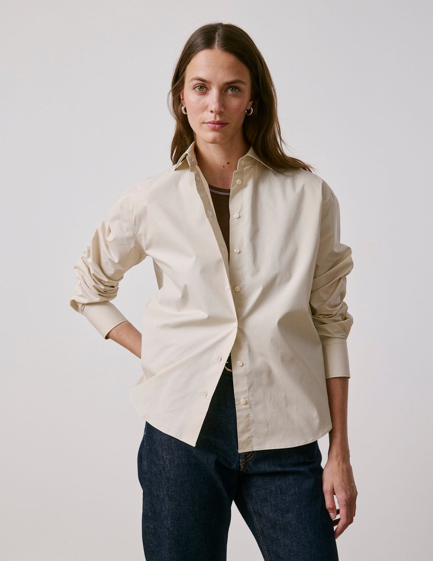 Chemise Mélinda beige - Popeline - Col Italien