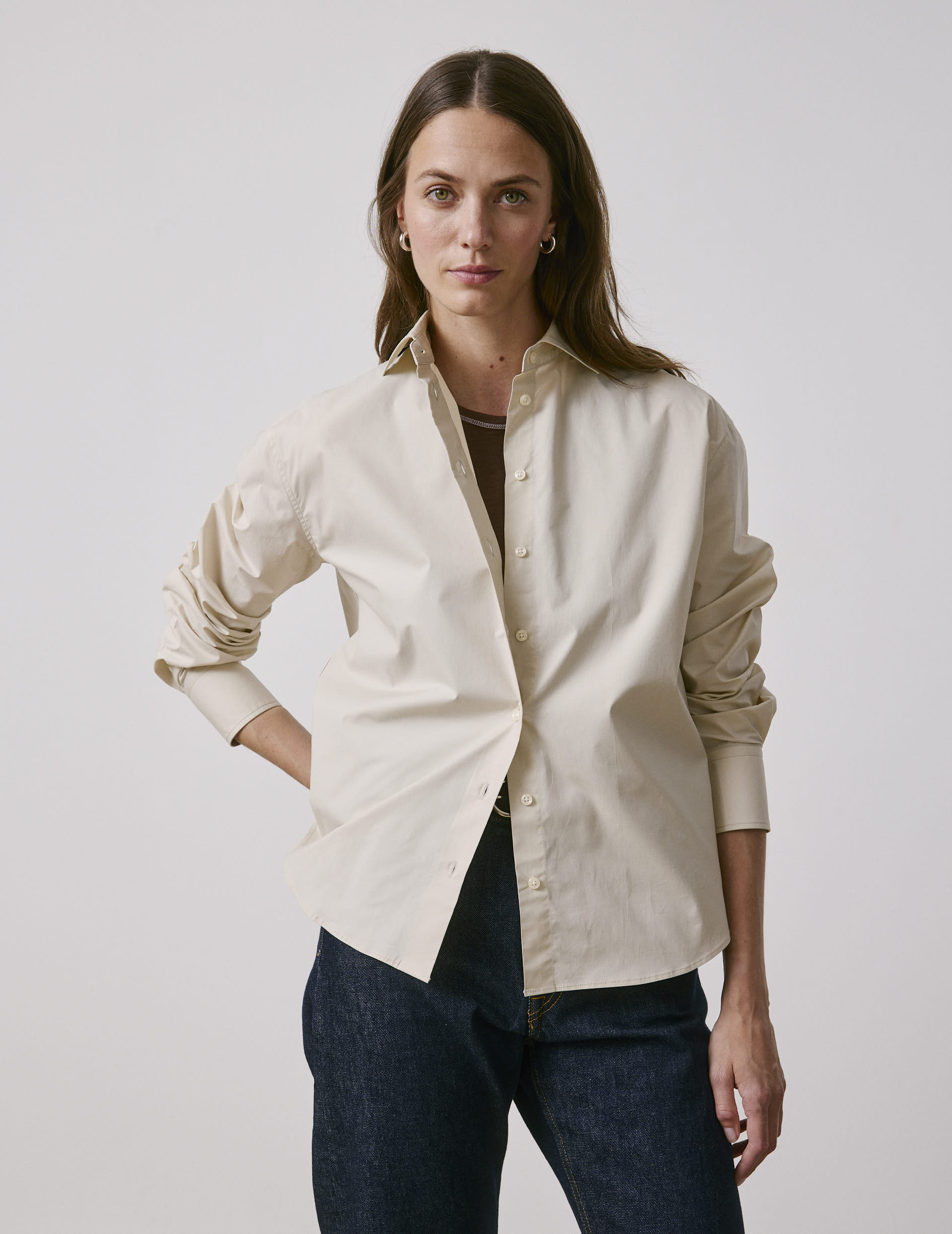 Chemise Mélinda beige - Popeline - Col Italien