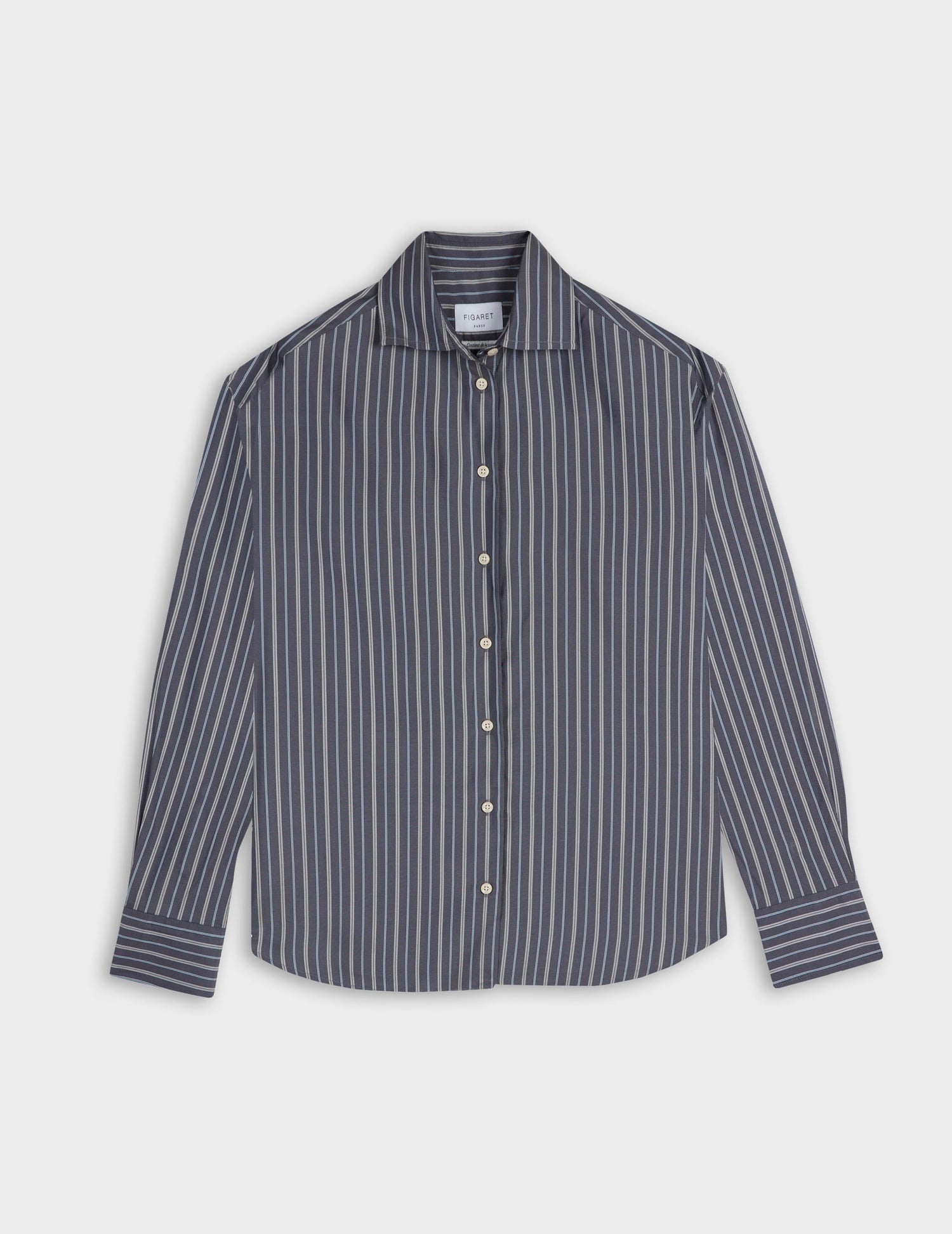 Chemise Mélinda rayée marine - Soie - Col Italien#5