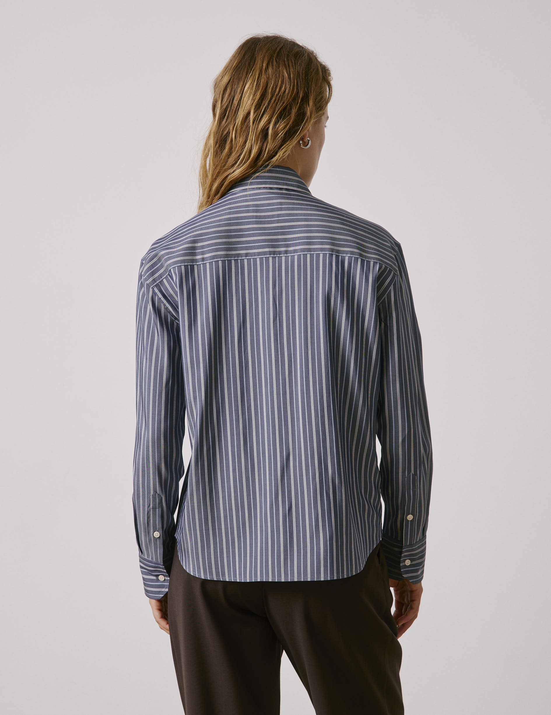 Chemise Mélinda rayée marine - Soie - Col Italien