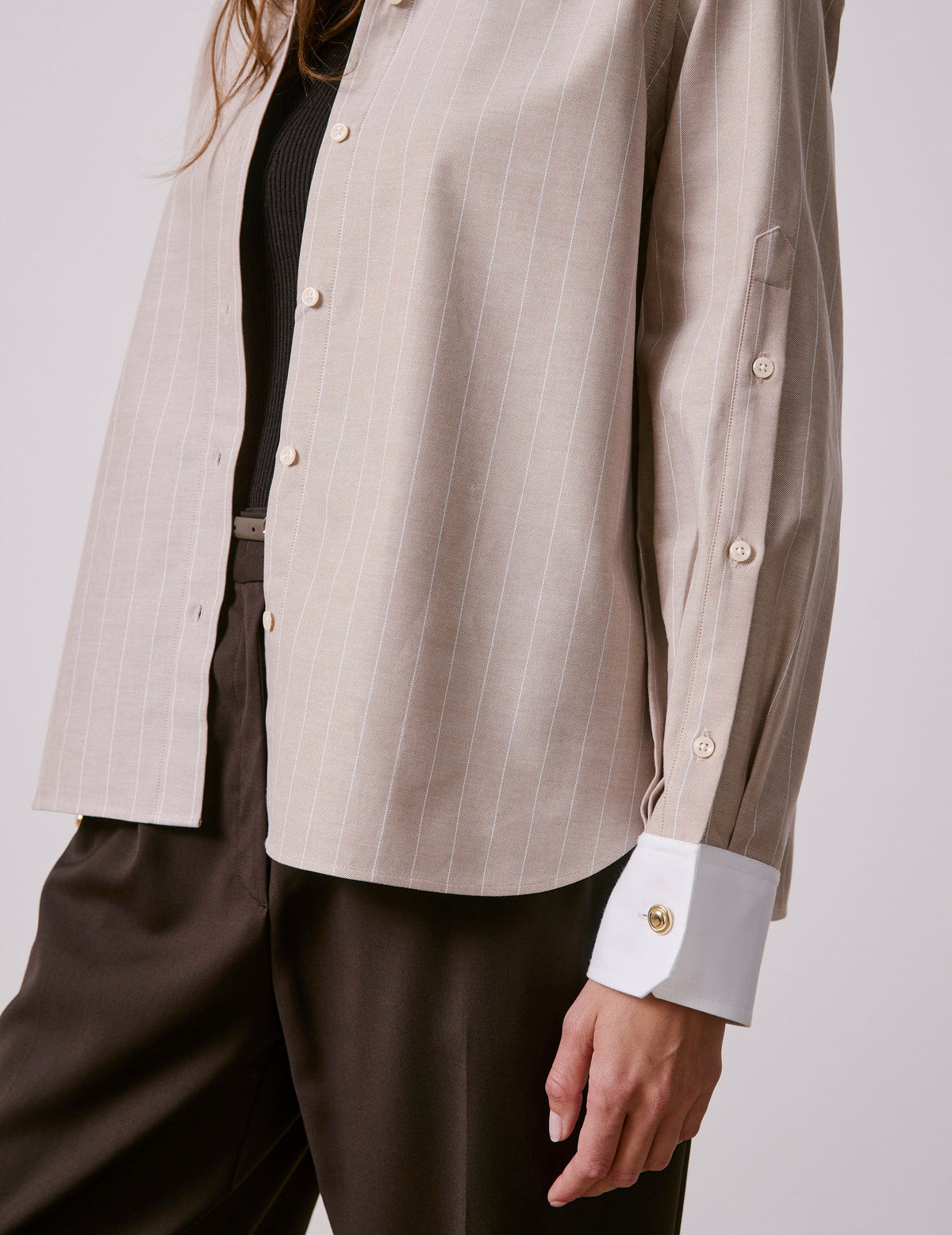 Chemise Meryl rayée beige - Oxford - Col Chemise#4