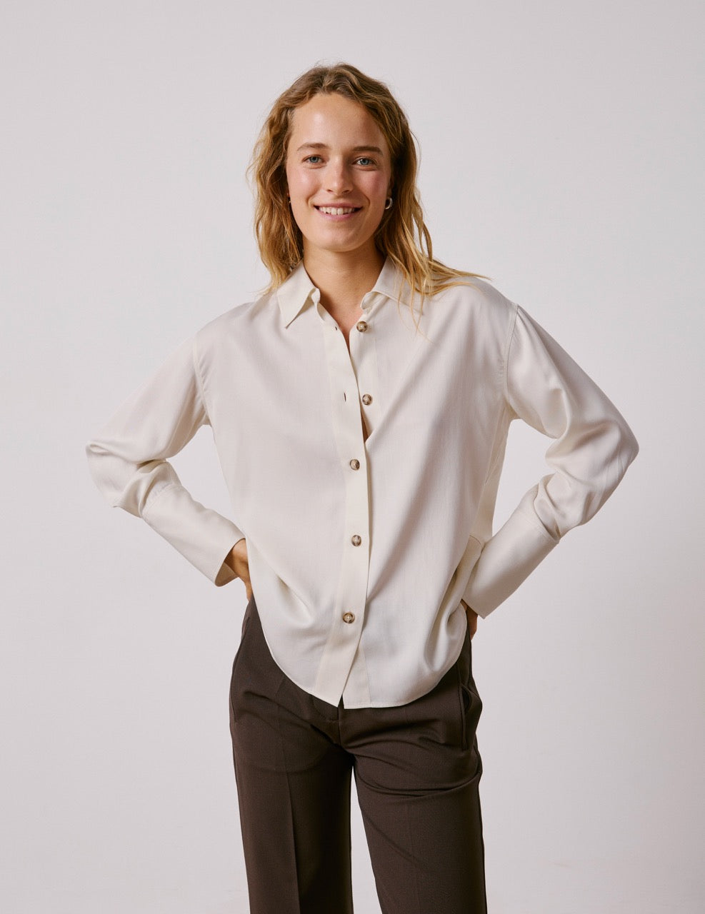 Chemise Mila en lyocell beige - Lyocell - Col Chemise