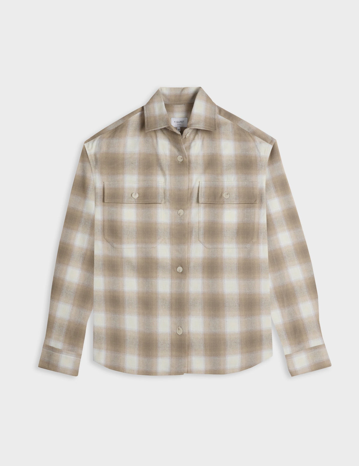 Surchemise Milena en flanelle à carreaux beiges - Flanelle - Col Chemise sans pied de col