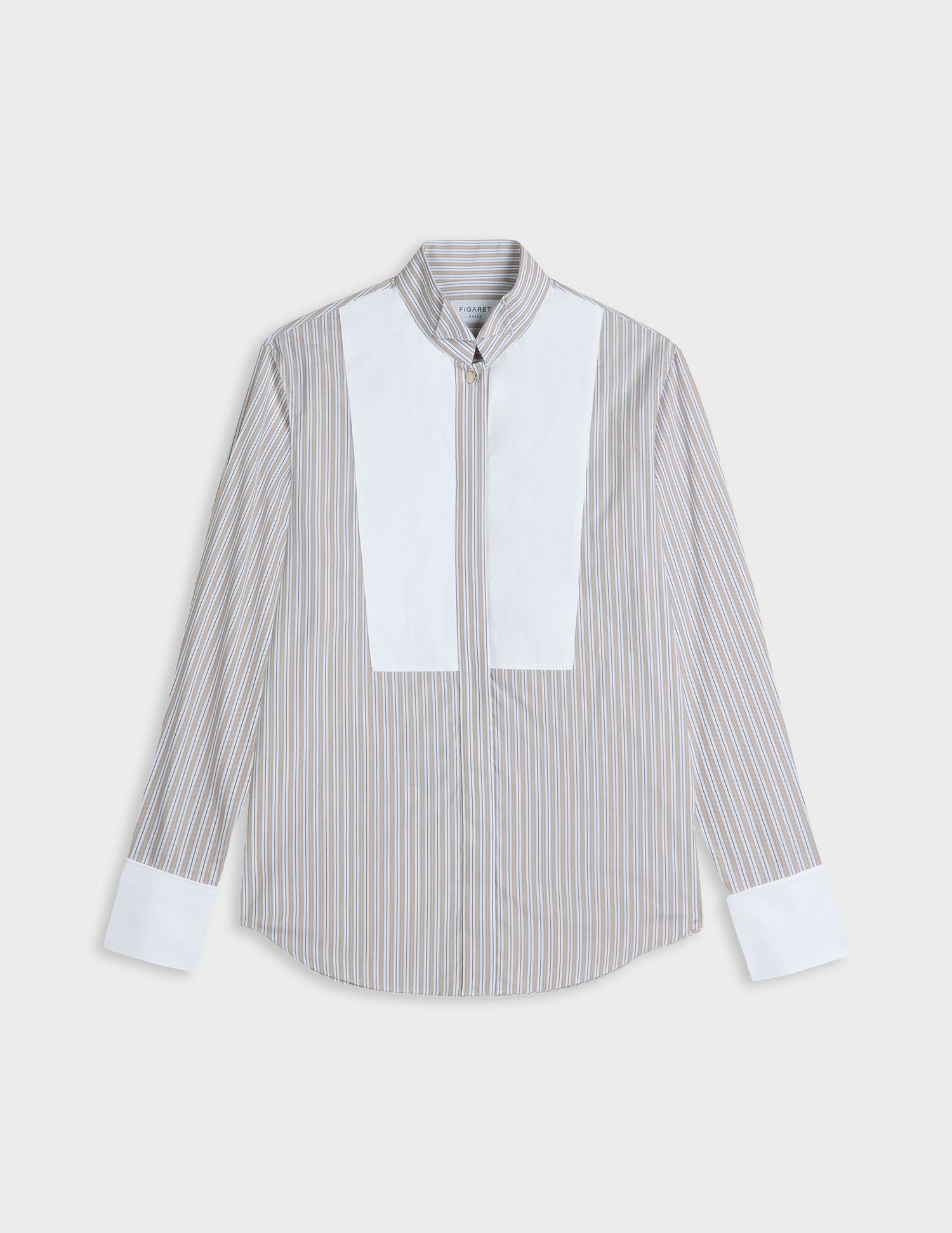 Chemise Nadine rayée beige - Popeline - Col Cassé - Poignets Mousquetaires#4