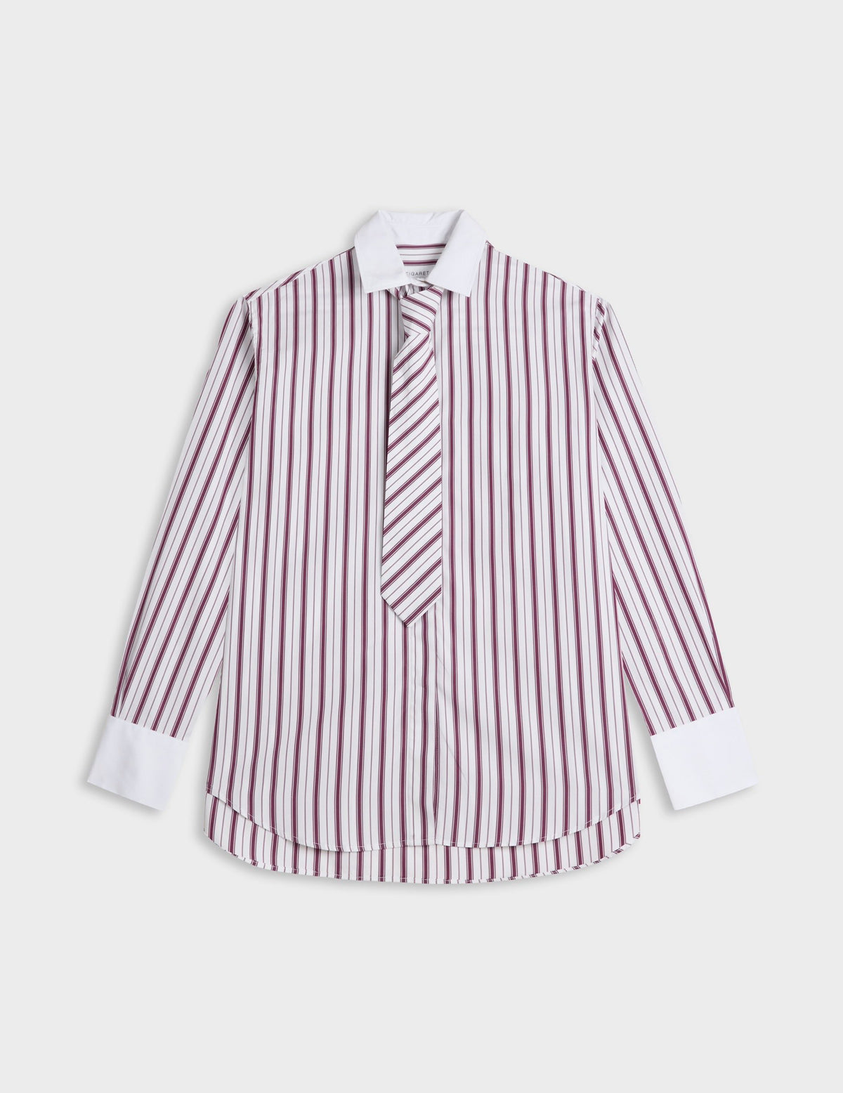 Chemise Naéline avec cravate amovible rayée bordeaux - Popeline - Col Chemise#6
