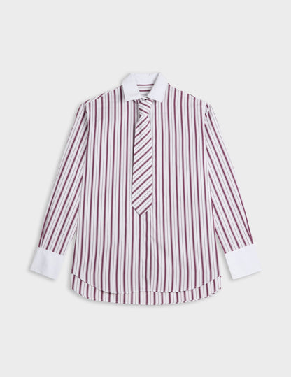Chemise Naéline avec cravate amovible rayée bordeaux