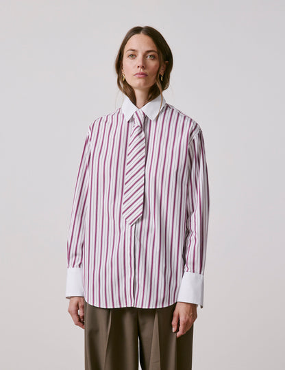 Chemise Naéline avec cravate amovible rayée bordeaux