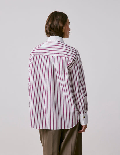 Chemise Naéline avec cravate amovible rayée bordeaux