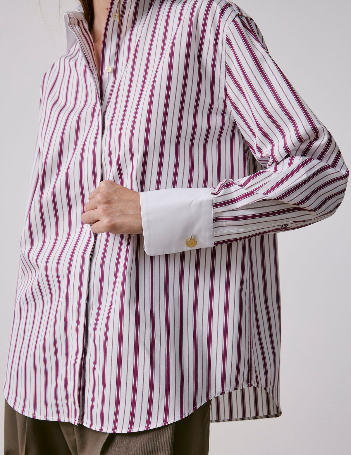 Chemise Naéline avec cravate amovible rayée bordeaux - Popeline - Col Chemise#5