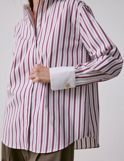 Chemise Naéline avec cravate amovible rayée bordeaux