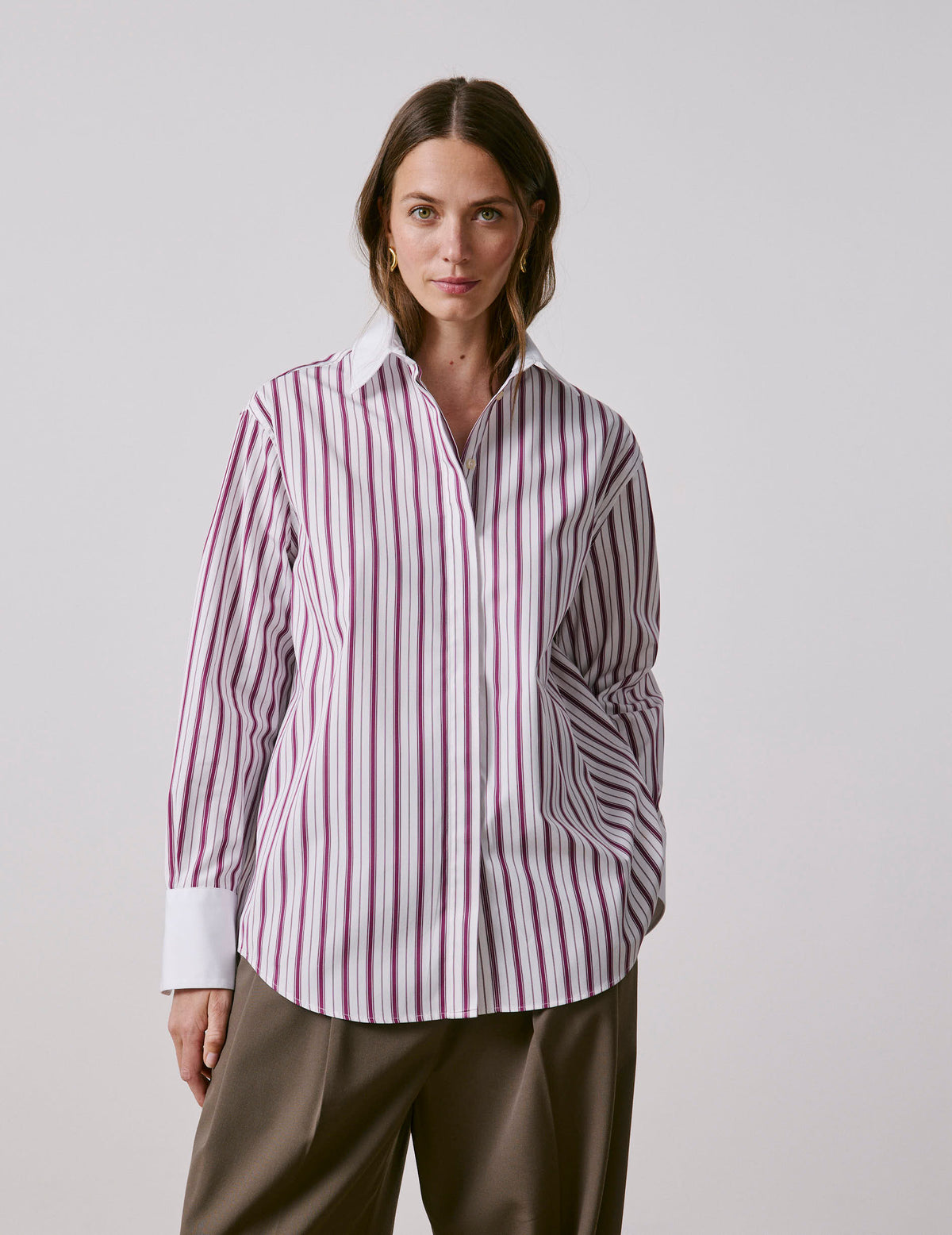 Chemise Naéline avec cravate amovible rayée bordeaux - Popeline - Col Chemise#4