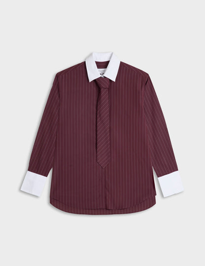 Chemise Naéline avec cravate amovible rayée bordeaux