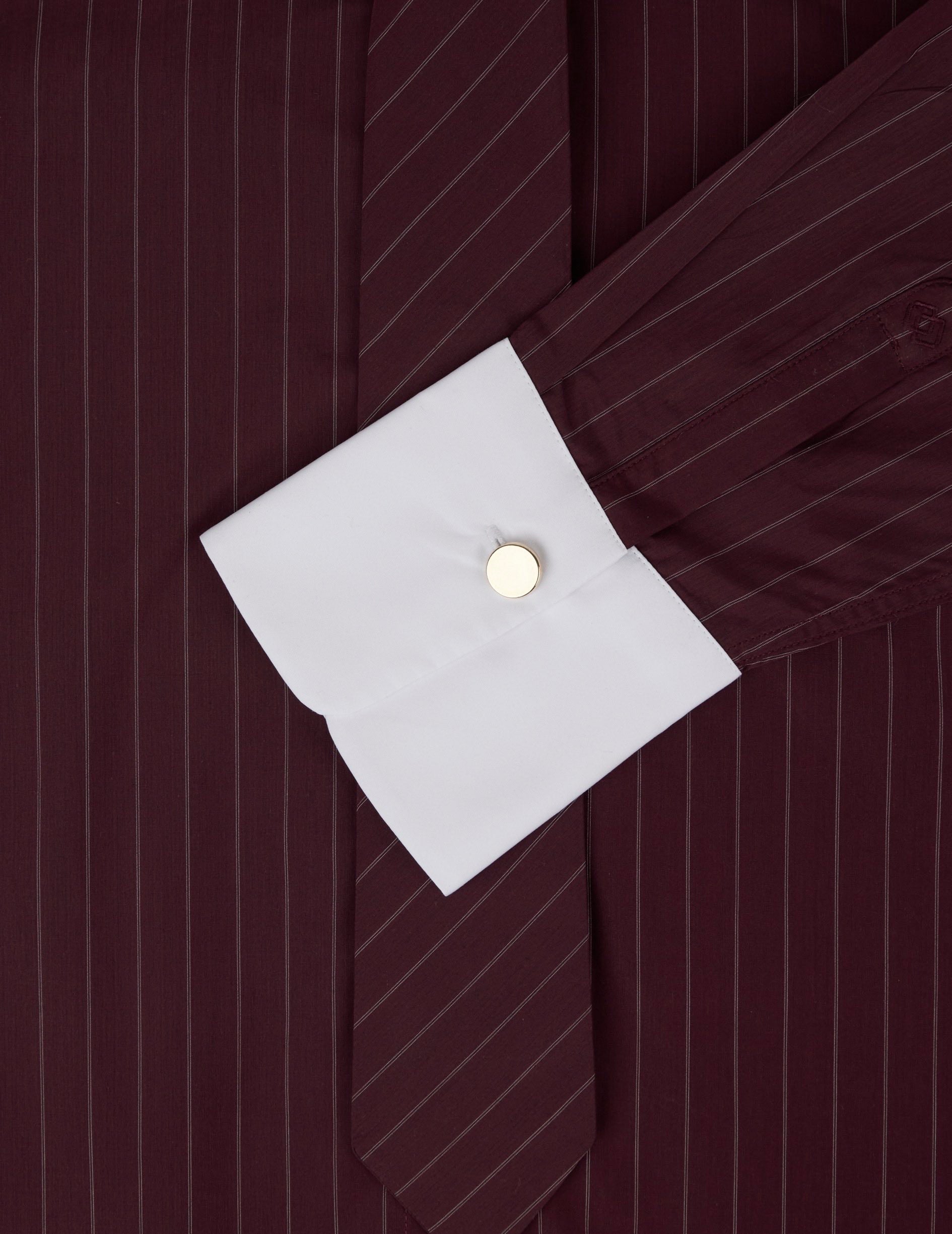 Chemise Naéline avec cravate amovible rayée bordeaux - Popeline - Col Chemise