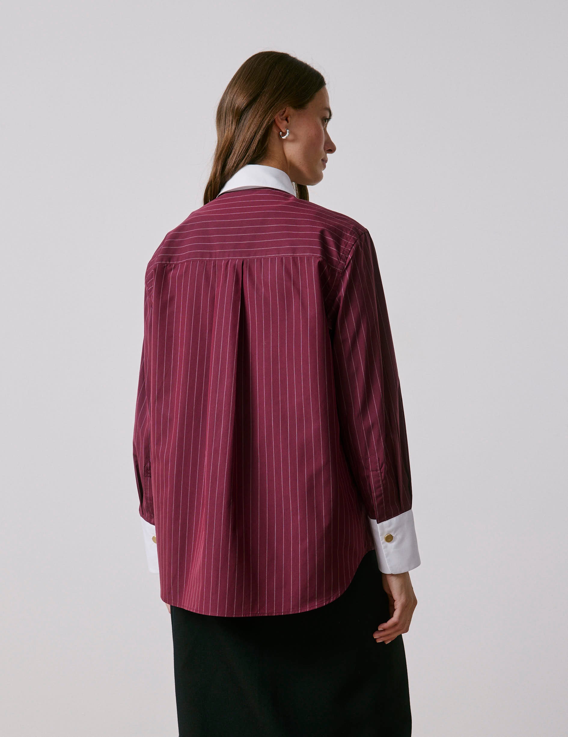 Chemise Naéline avec cravate amovible rayée bordeaux - Popeline - Col Chemise