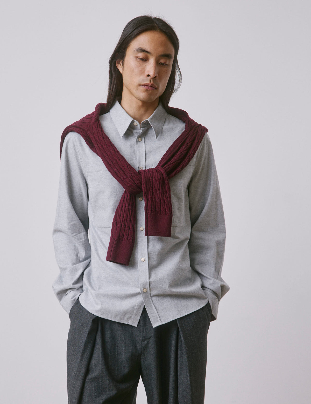 Light grey flannel and cashmere Néandro shirt - Flannel - Prodigious Collar#3