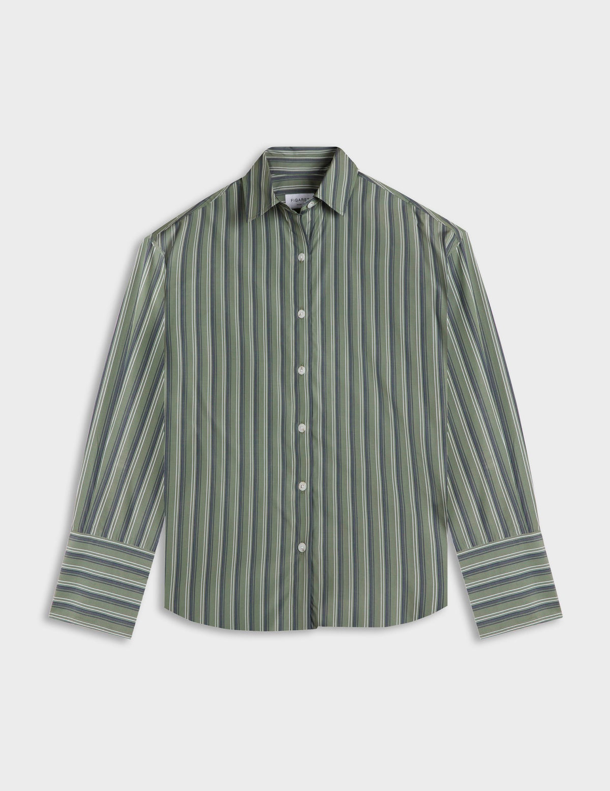 Chemise Noliana rayée kaki - Popeline - Col Chemise