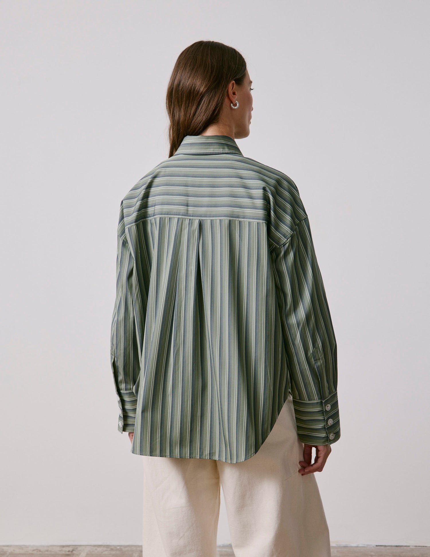 Chemise Noliana rayée kaki - Popeline - Col Chemise#2
