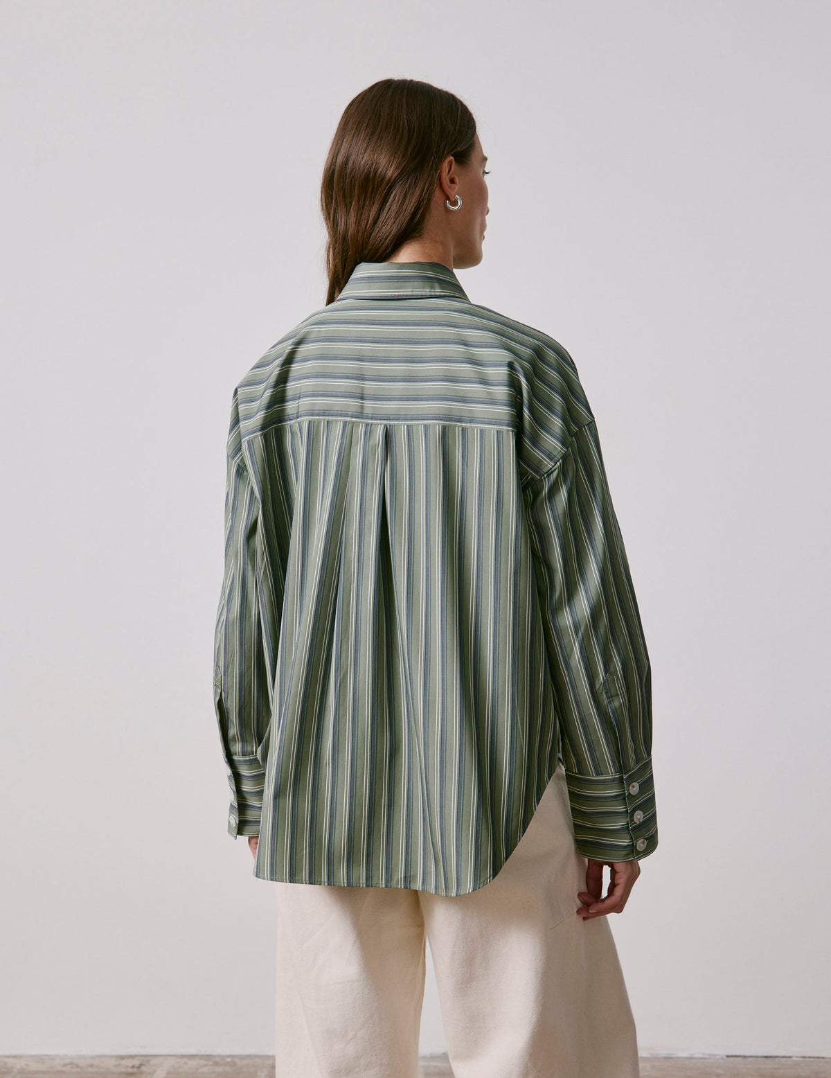 Chemise Noliana rayée kaki - Popeline - Col Chemise