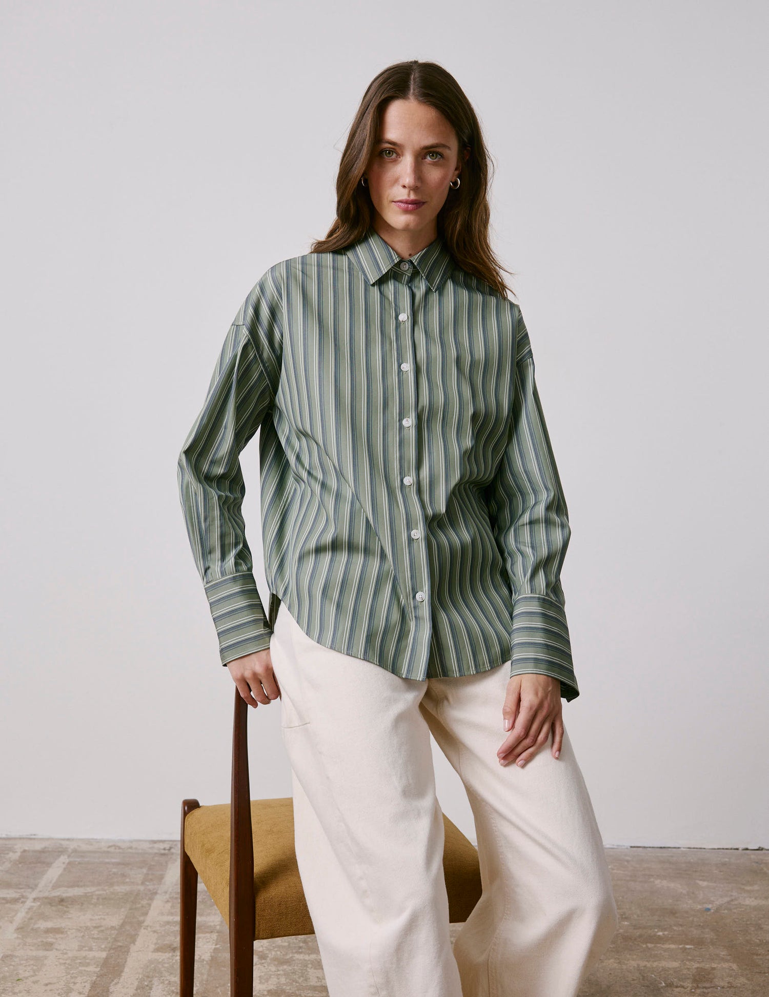 Chemise Noliana rayée kaki - Popeline - Col Chemise#3