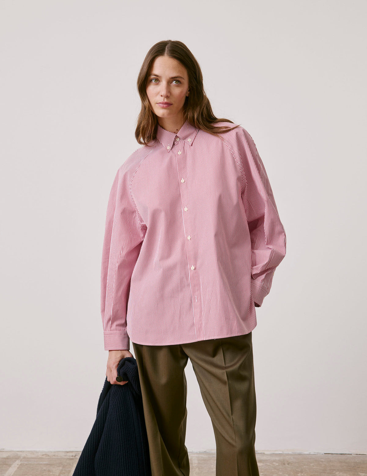 Chemise oversize Paloma rayée rouge - Popeline - Col Américain
