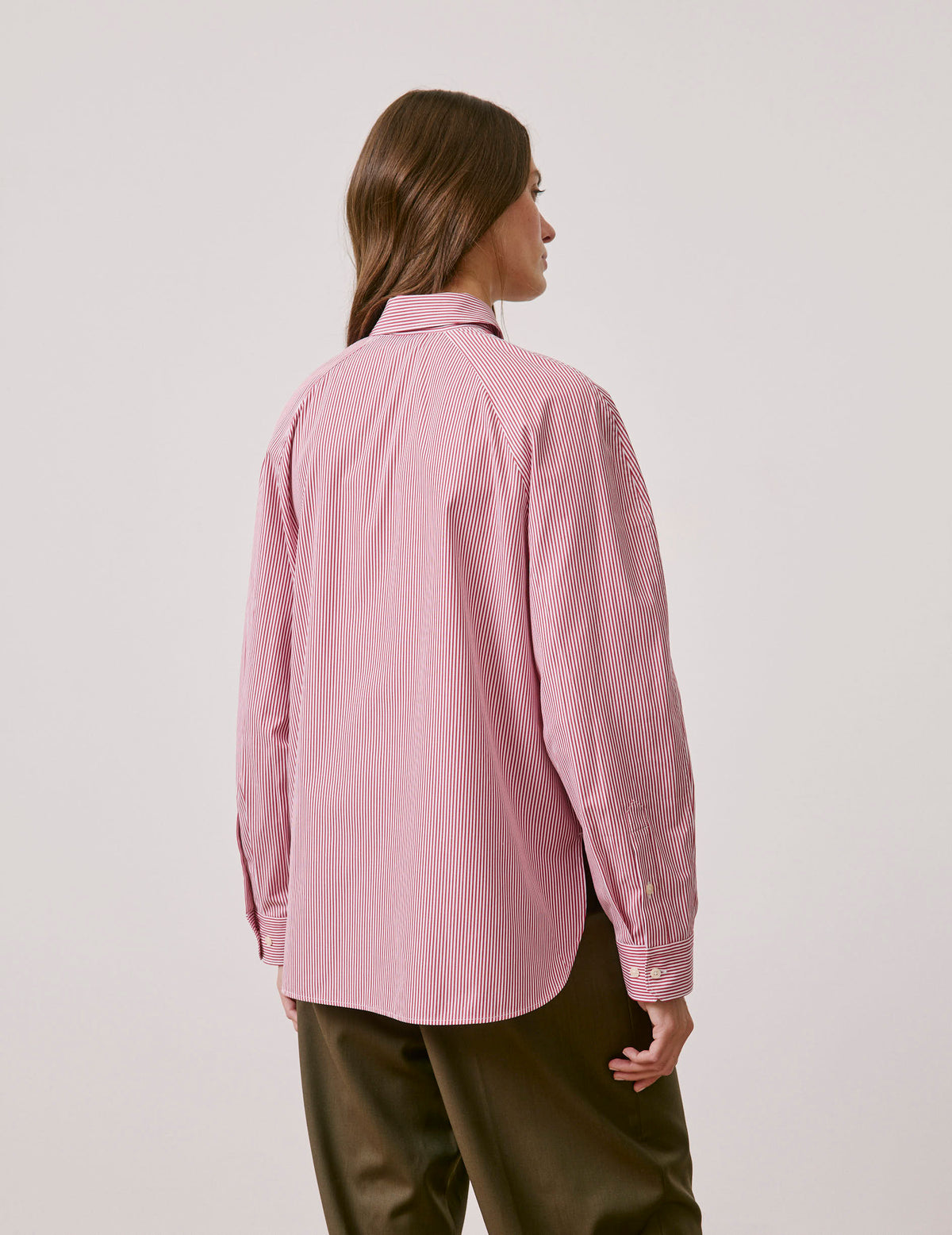 Chemise oversize Paloma rayée rouge - Popeline - Col Américain#2